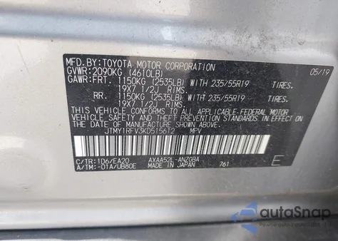 2019 Toyota Rav4 Limited z USA, uszkodzony, nr VIN JTMY1RFV3KD515612